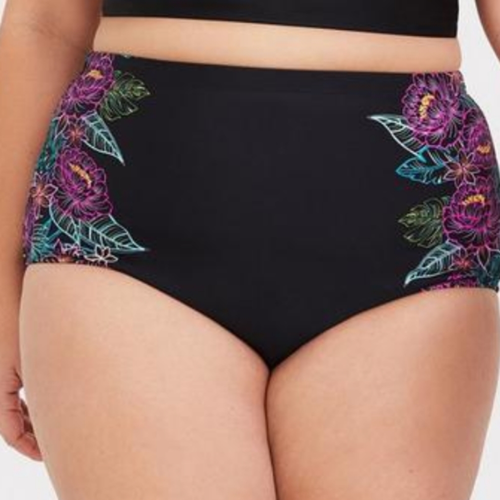 Torrid Black Purple Floral Swim Bathing Suit Bottoms 18/20 2X